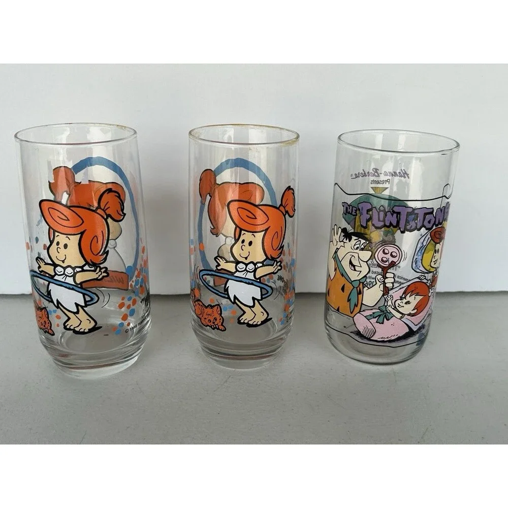 Vintage Flintstone Kids Glasses Lot 1986 Pizza Hut Wilma 1991 Hardee’s